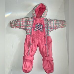 Vintage Pink Pastel Plaid one Piece Snowsuit 6/9 months~winter gear coquette